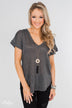 Crossing Into Casual Lace Back Top- Charcoal
