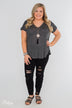 Crossing Into Casual Lace Back Top- Charcoal