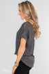 Crossing Into Casual Lace Back Top- Charcoal