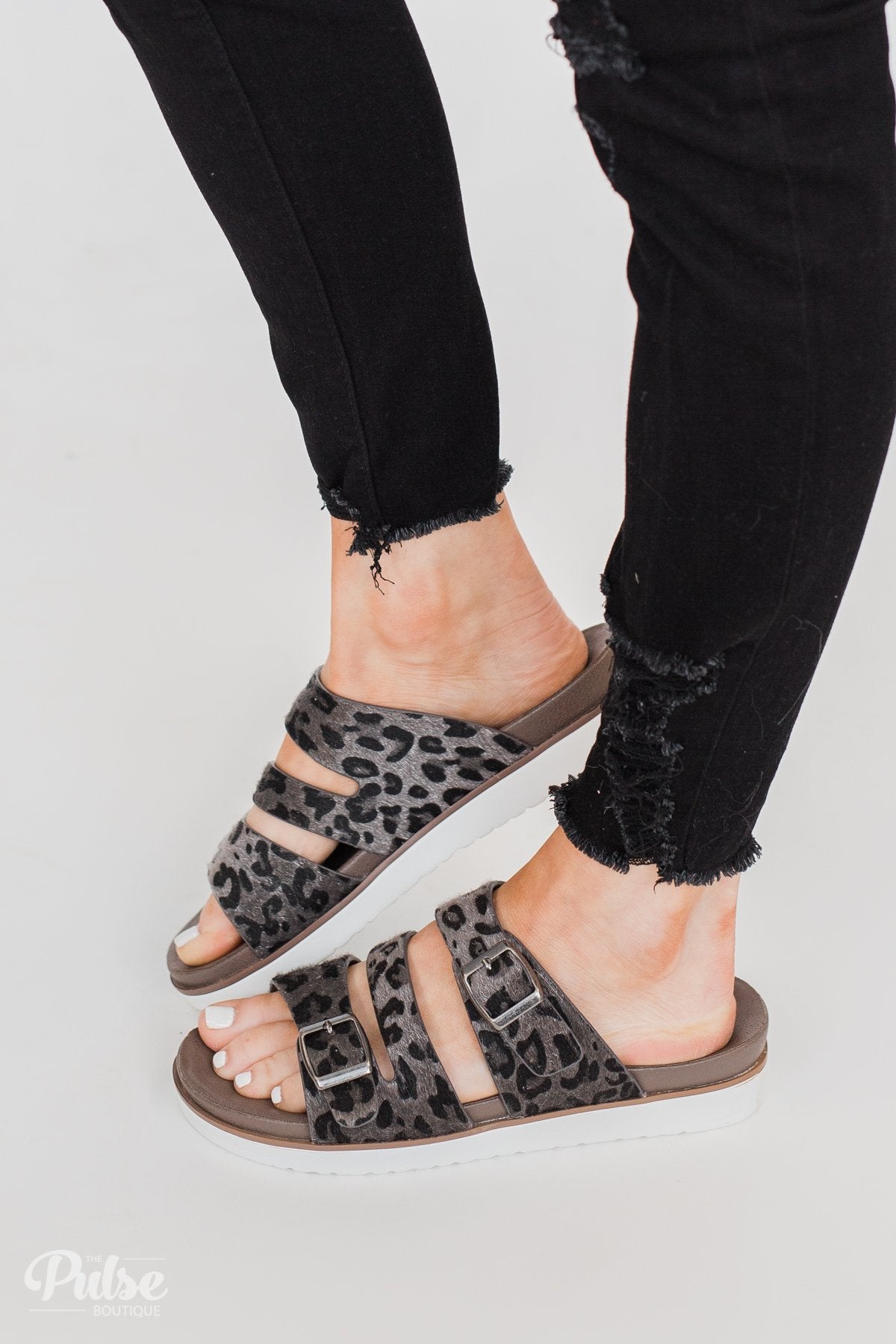 Very G Wild Side Leopard Sandals- Grey