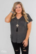 Crossing Into Casual Lace Back Top- Charcoal