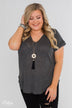 Crossing Into Casual Lace Back Top- Charcoal