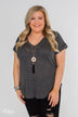 Crossing Into Casual Lace Back Top- Charcoal