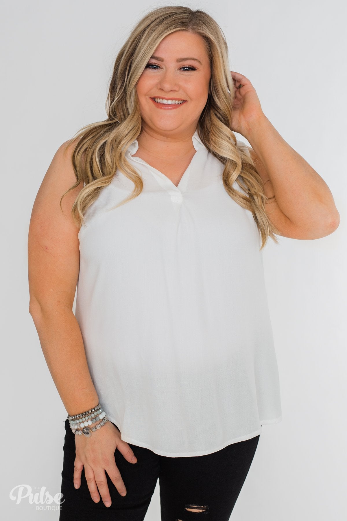 Taking Chances Collar Tank Top- White