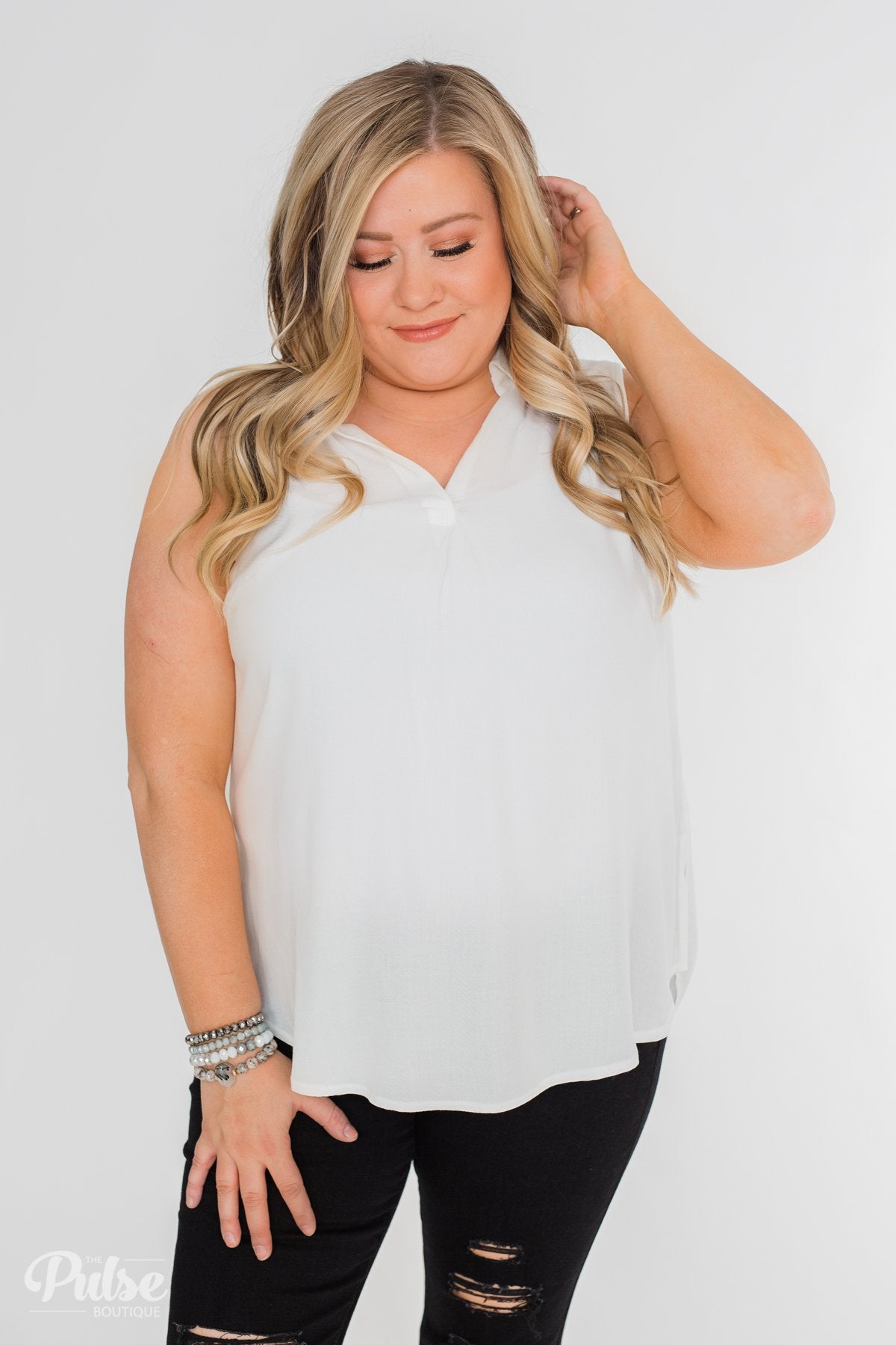 Taking Chances Collar Tank Top- White