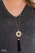 Gold Circle & Tassel Necklace- Black