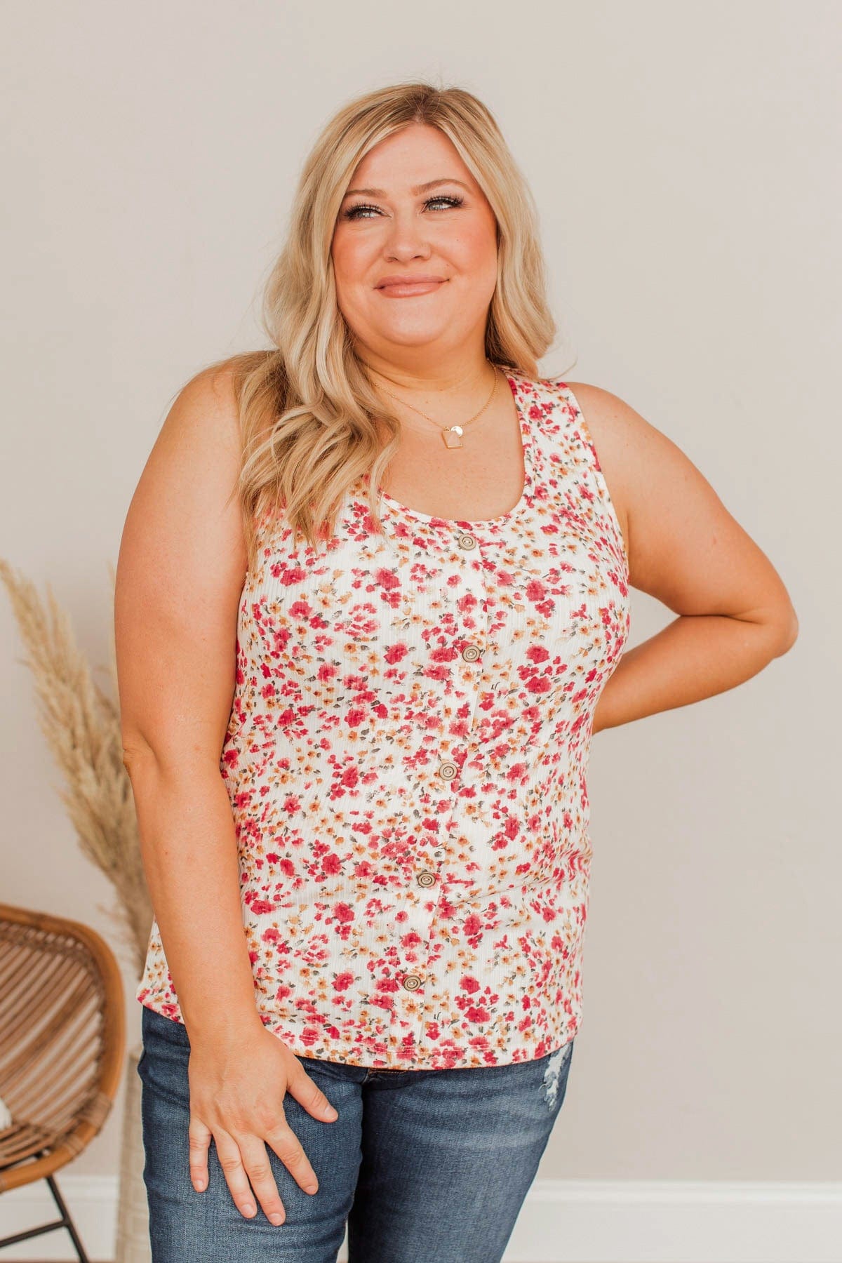 Pleasant Poppy Floral Tank- Ivory