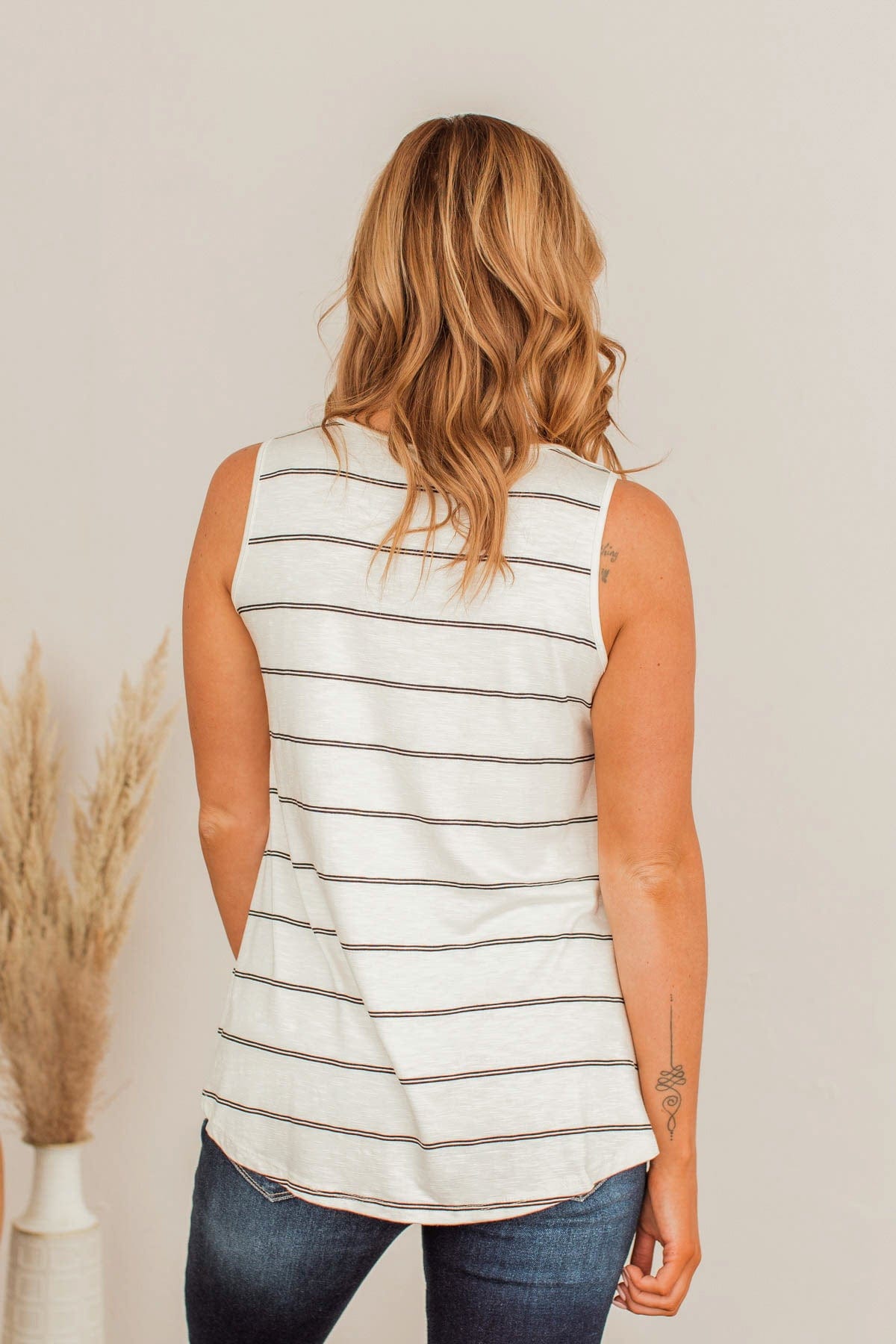 Call It A Day Striped Tank- Ivory