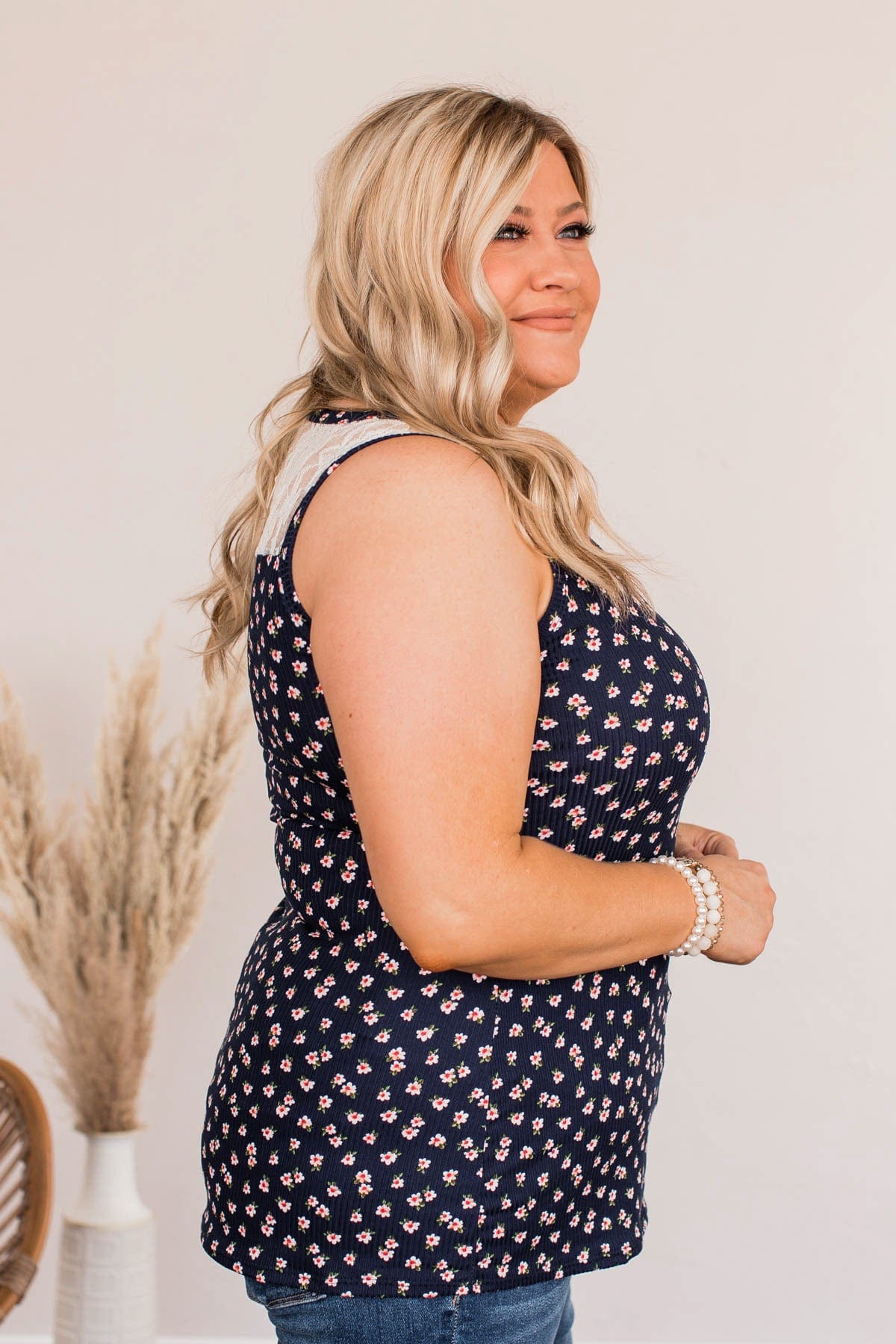Together As One Floral Tank Top- Dark Blue