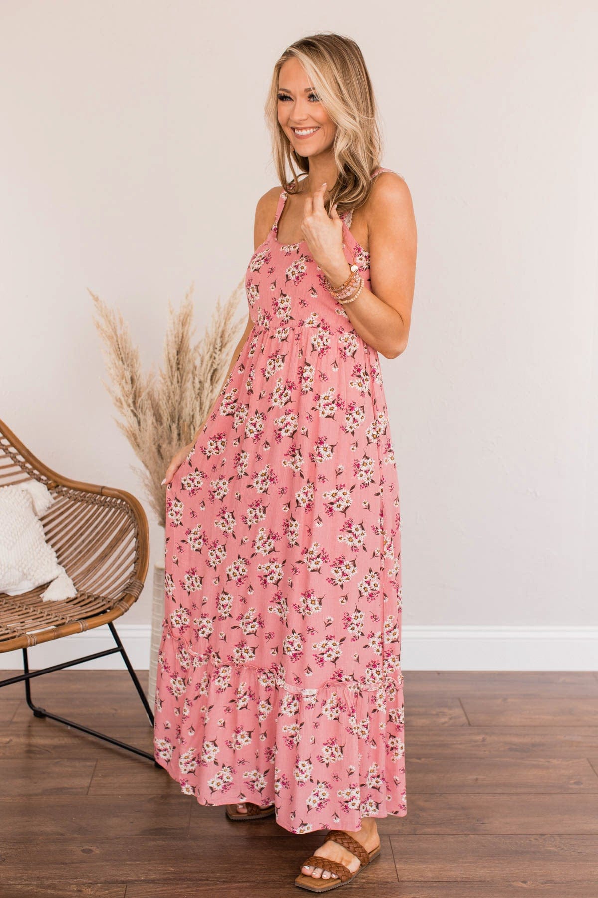 Never Want To Leave Floral Maxi Dress- Pink
