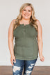 Dream Life Ribbed Button Tank Top- Olive