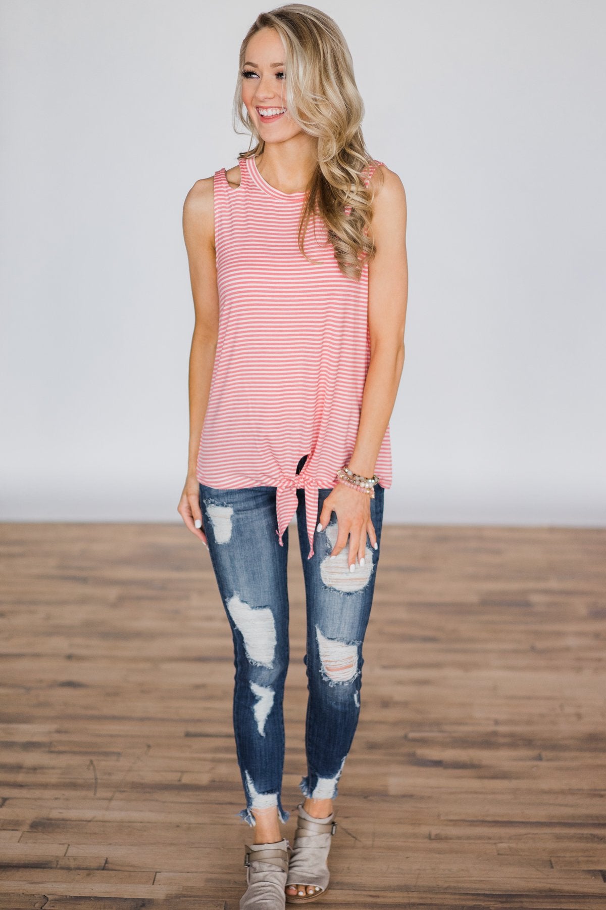 No Holding Back Tie Tank Top - Pink