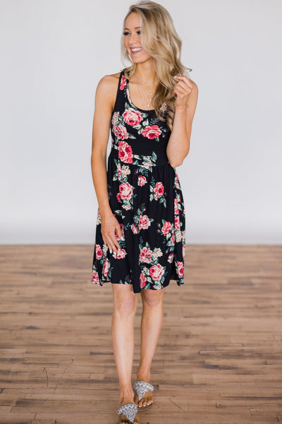 I'm Into You Deep Navy Floral Dress – The Pulse Boutique
