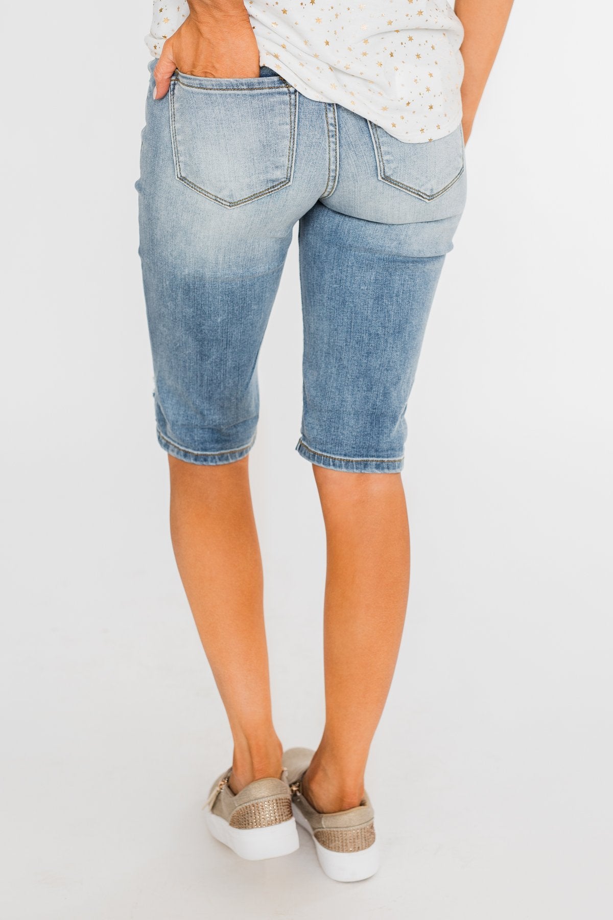 KanCan Distressed Bermuda Shorts- Ciara Wash
