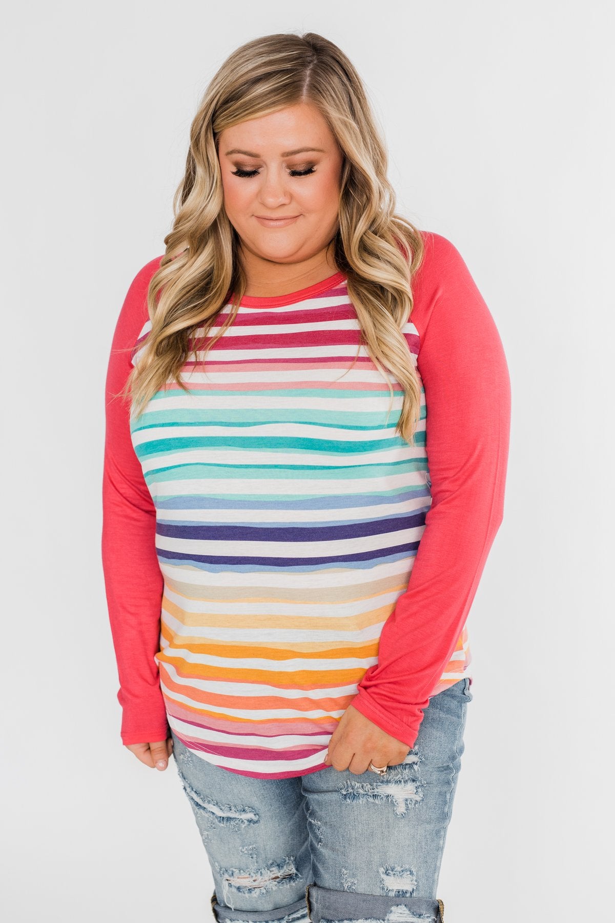 Waves of Color Striped Color Block Top- Fruit Punch
