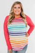 Waves of Color Striped Color Block Top- Fruit Punch