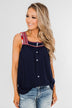 Familiar To You Wide Strap Tank Top- Navy