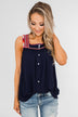 Familiar To You Wide Strap Tank Top- Navy