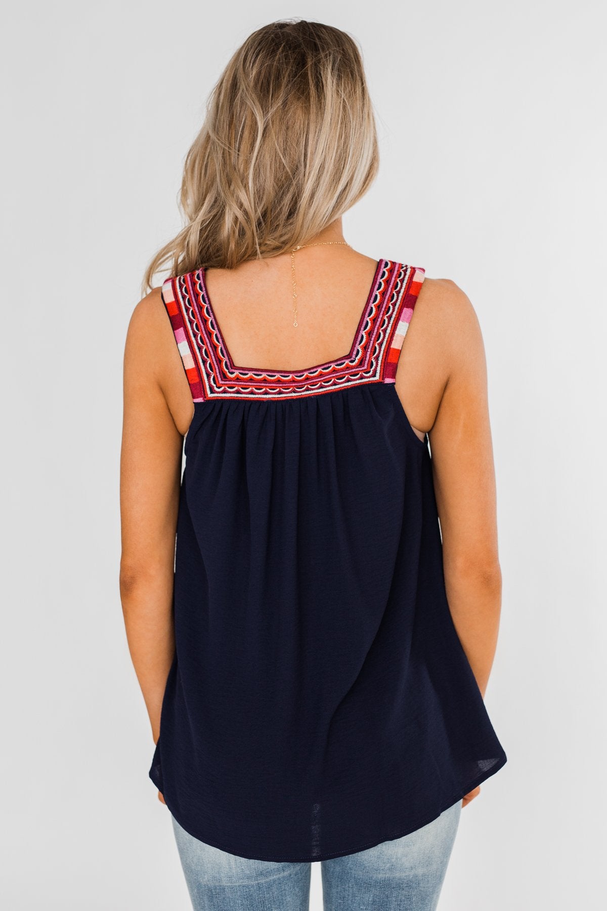 Familiar To You Wide Strap Tank Top- Navy