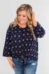 Something About You Printed Tie Blouse- Navy