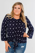 Something About You Printed Tie Blouse- Navy