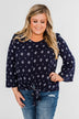 Something About You Printed Tie Blouse- Navy