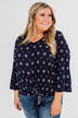 Something About You Printed Tie Blouse- Navy