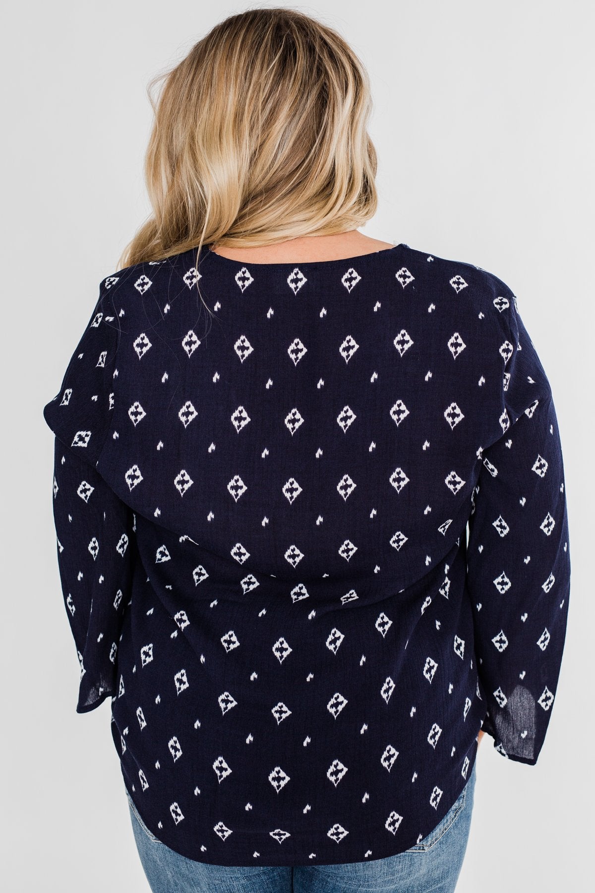 Something About You Printed Tie Blouse- Navy