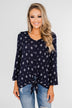 Something About You Printed Tie Blouse- Navy