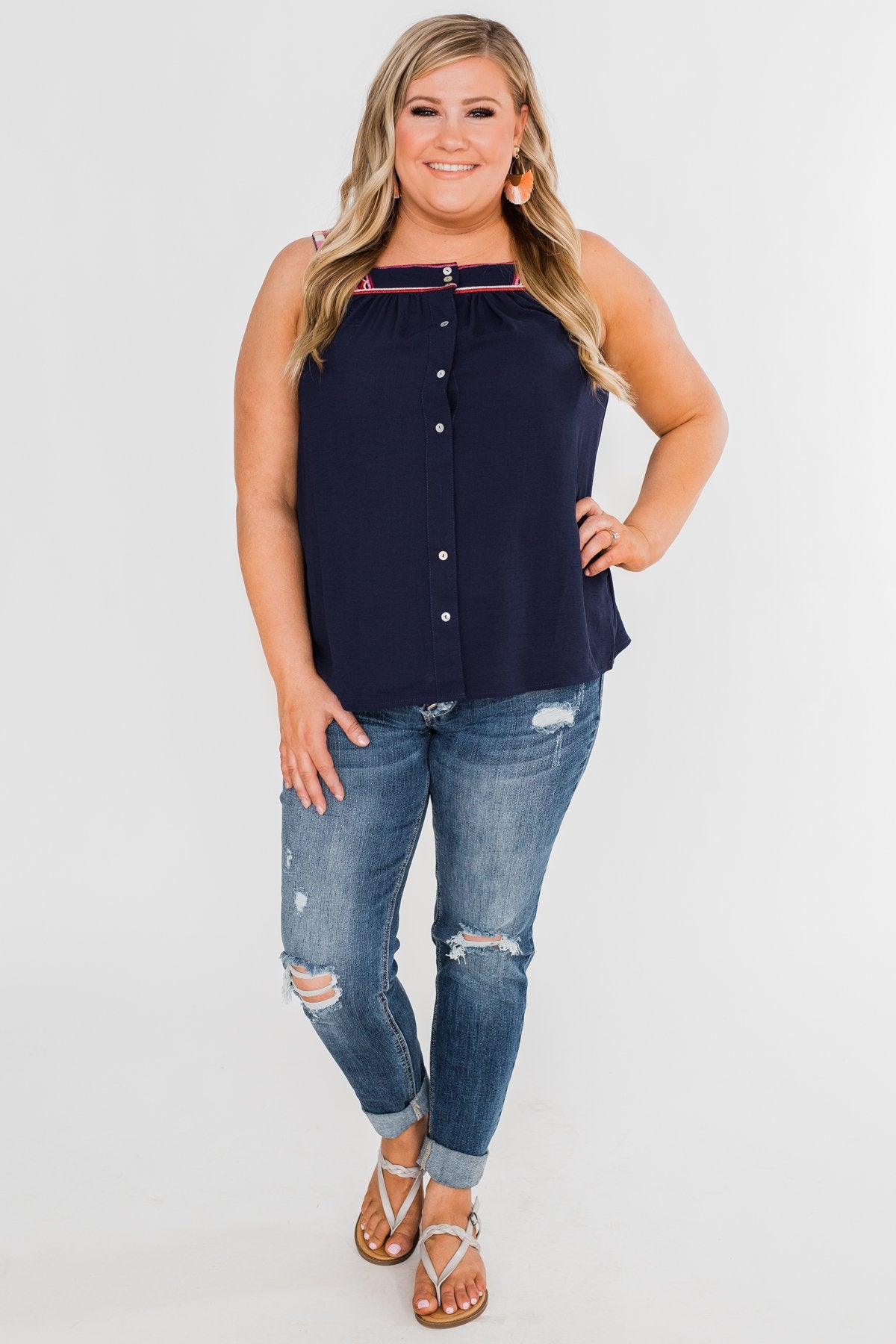Familiar To You Wide Strap Tank Top- Navy