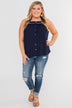 Familiar To You Wide Strap Tank Top- Navy