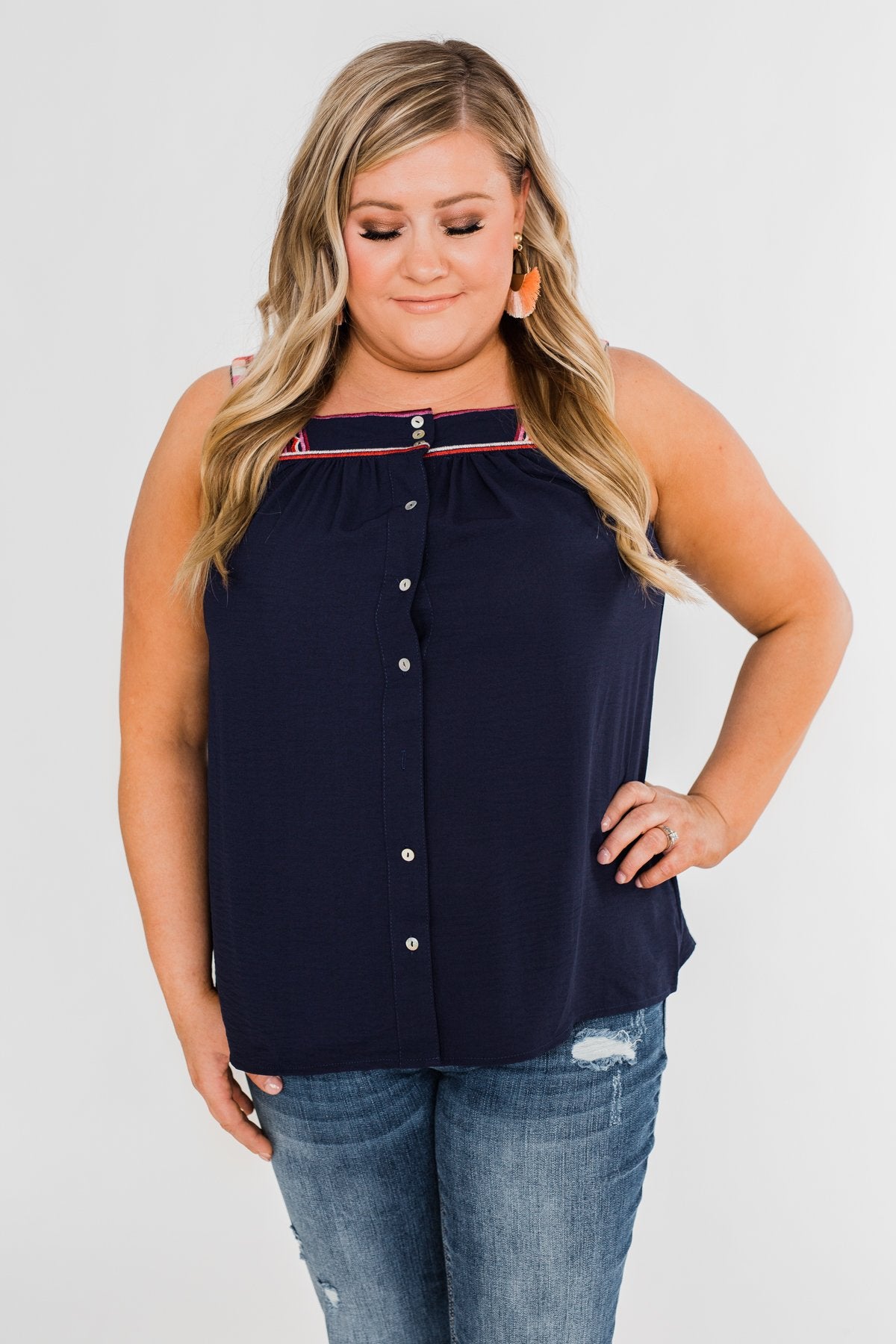 Familiar To You Wide Strap Tank Top- Navy
