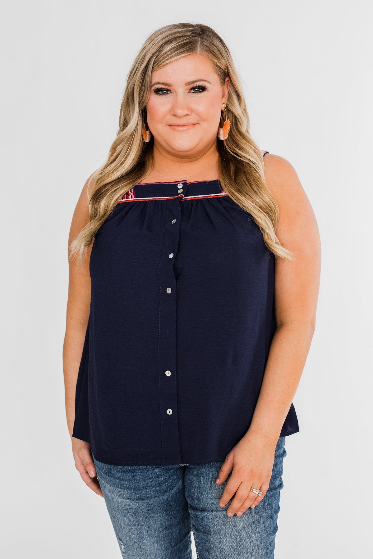 Familiar To You Wide Strap Tank Top- Navy