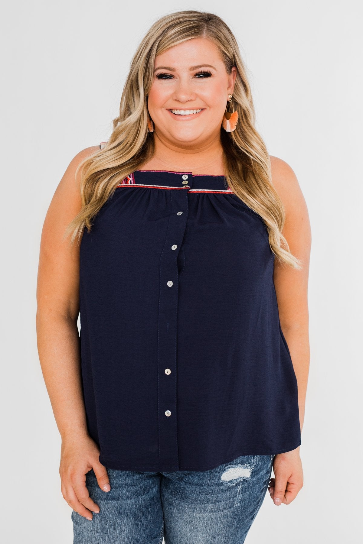 Familiar To You Wide Strap Tank Top- Navy