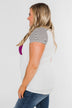 Take Me There Striped Sleeve Pocket Top- Magenta