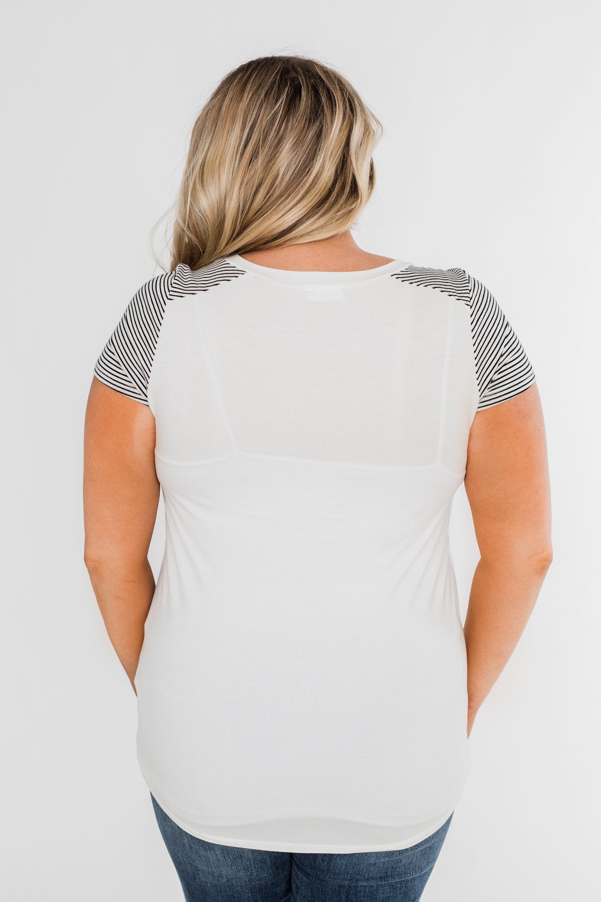 Take Me There Striped Sleeve Pocket Top- Magenta