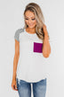 Take Me There Striped Sleeve Pocket Top- Magenta