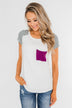Take Me There Striped Sleeve Pocket Top- Magenta
