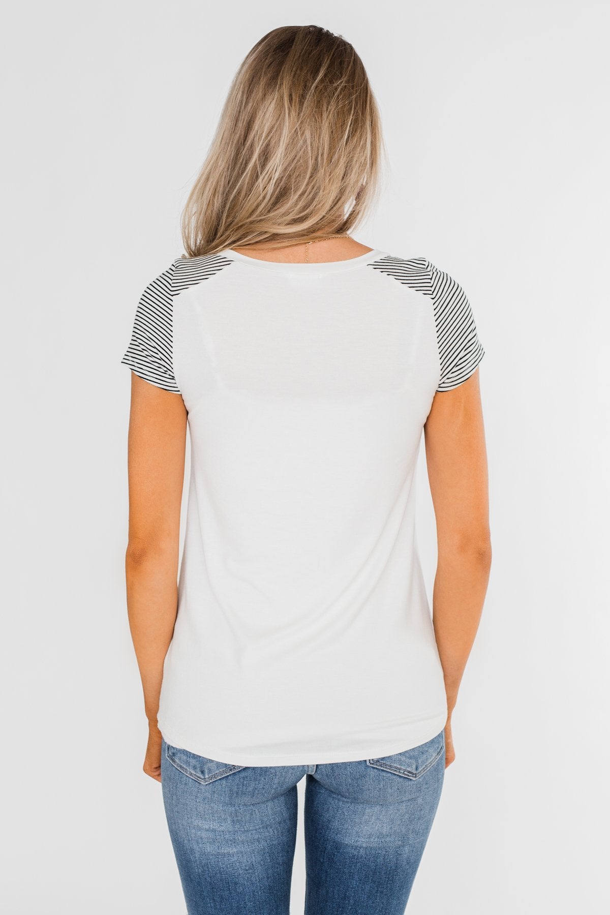 Take Me There Striped Sleeve Pocket Top- Magenta