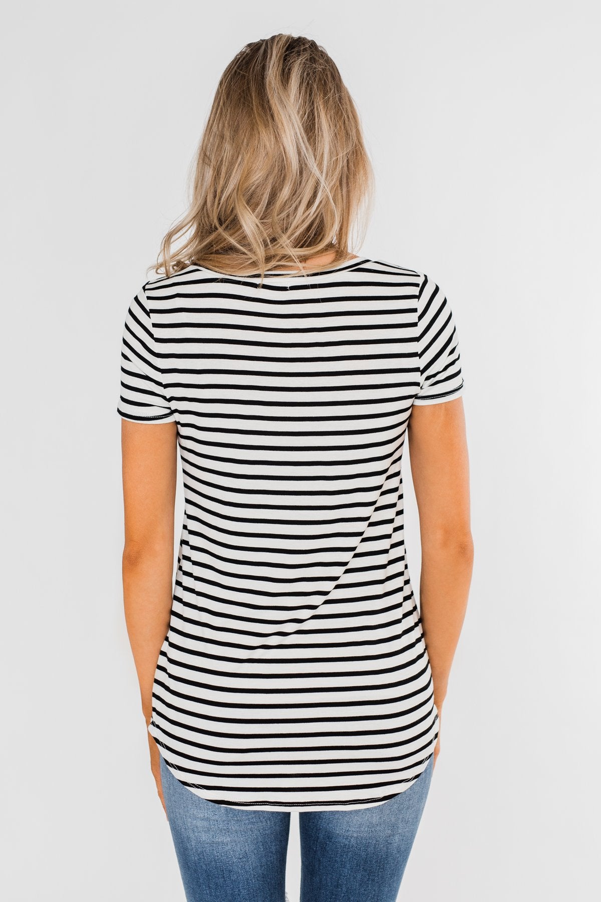 Black & White Striped V-Neck Top