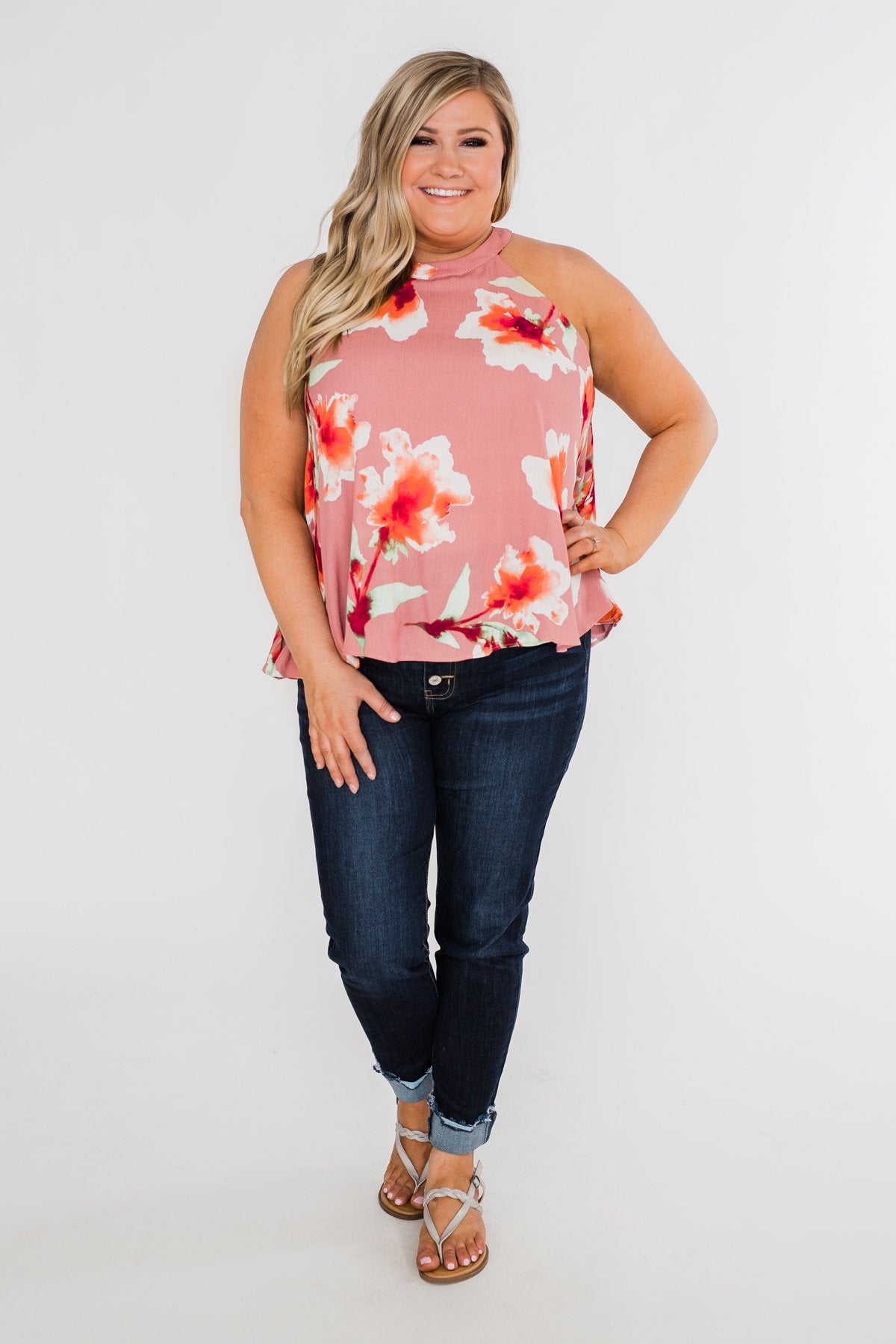 Love At Last Floral Halter Tank Top- Mauve
