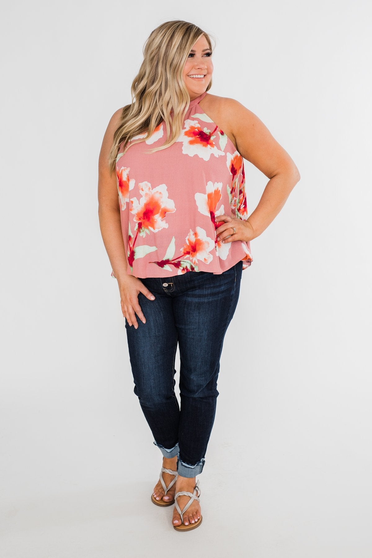Love At Last Floral Halter Tank Top- Mauve