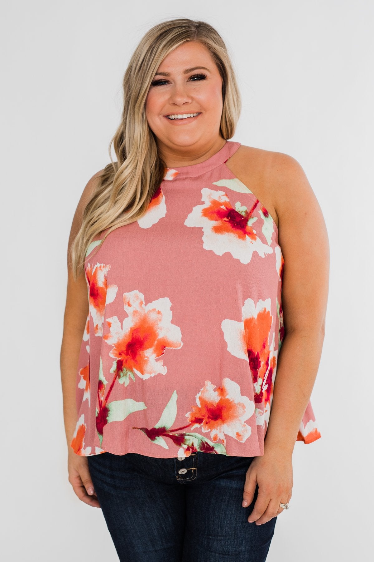Love At Last Floral Halter Tank Top- Mauve