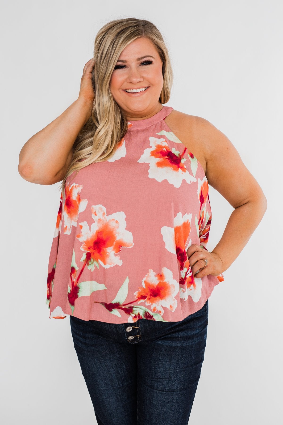 Love At Last Floral Halter Tank Top- Mauve