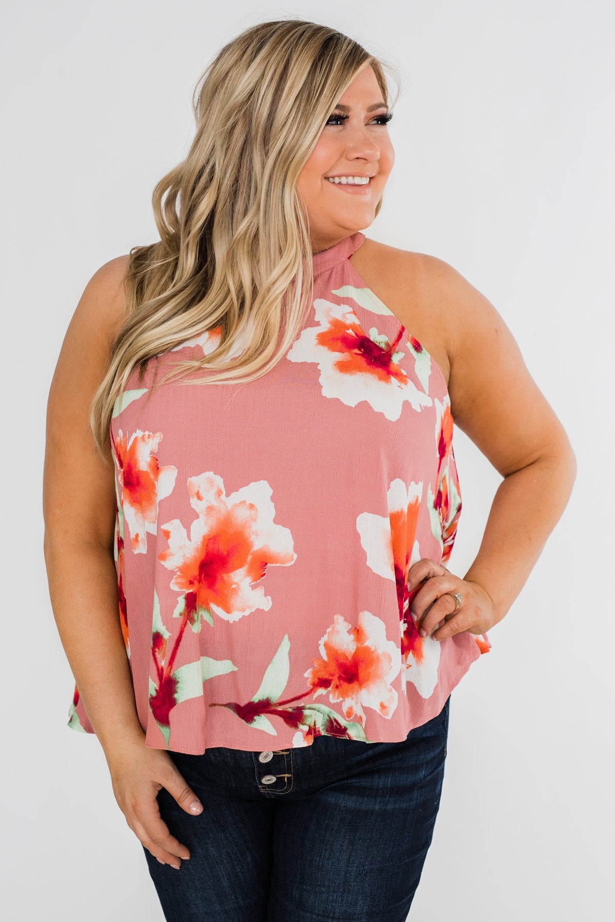 Love At Last Floral Halter Tank Top- Mauve