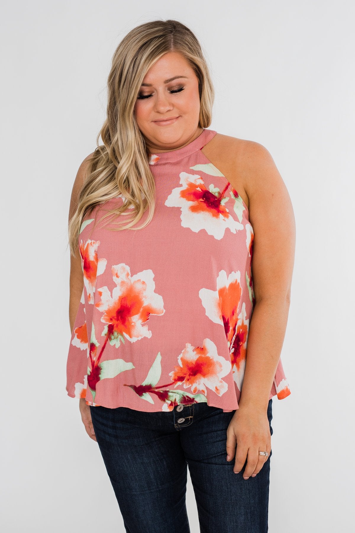 Love At Last Floral Halter Tank Top- Mauve