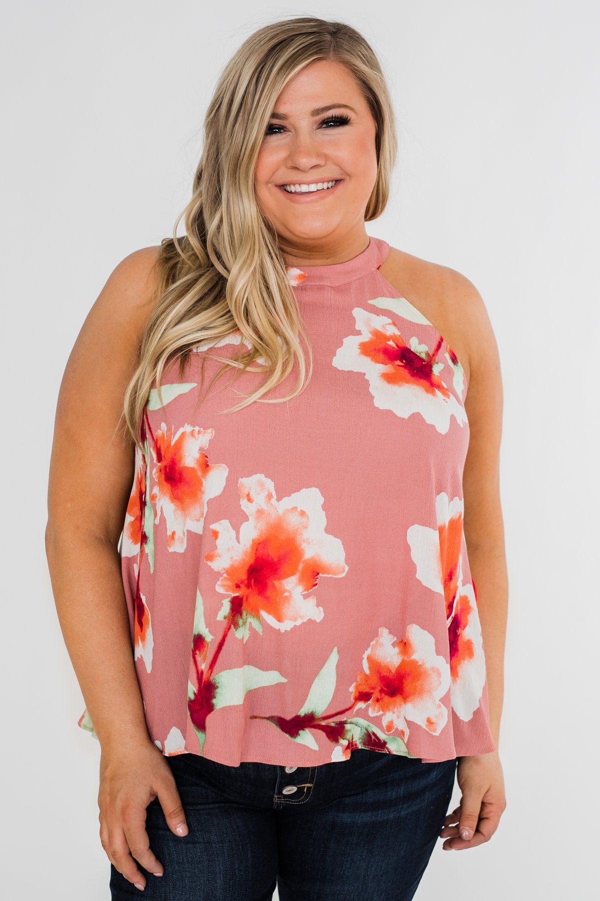 Love At Last Floral Halter Tank Top- Mauve