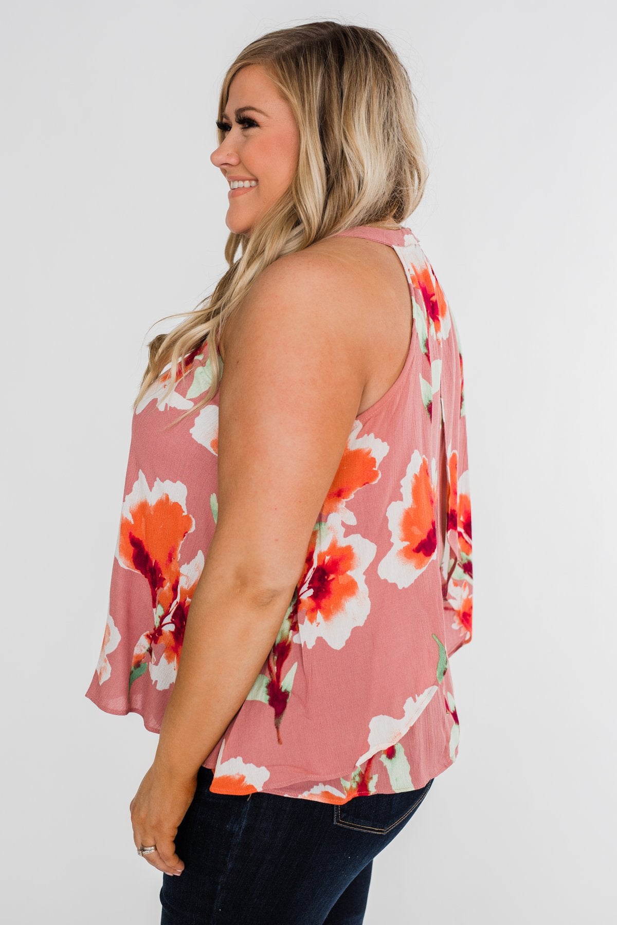 Love At Last Floral Halter Tank Top- Mauve