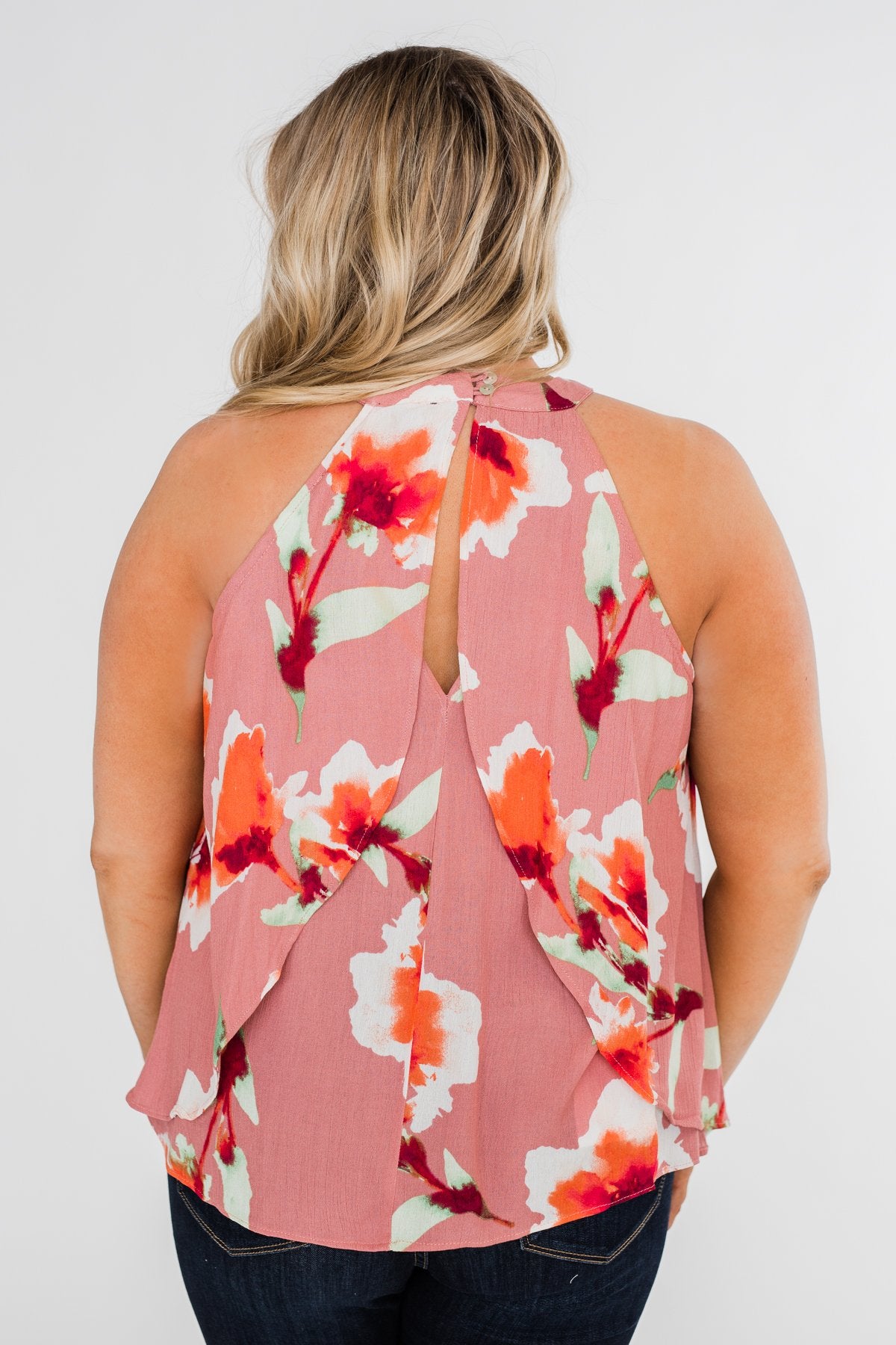 Love At Last Floral Halter Tank Top- Mauve
