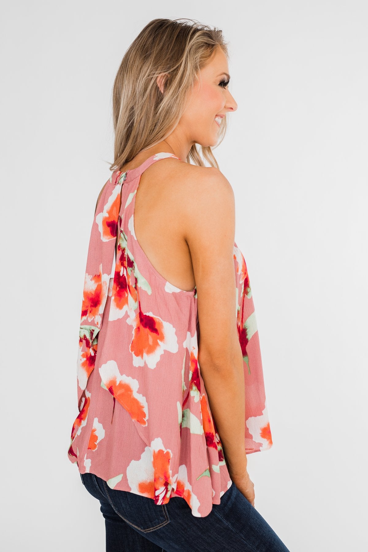 Love At Last Floral Halter Tank Top- Mauve